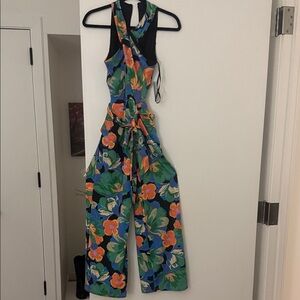 Tahari Floral Jumpsuit with Orange and Green Accents